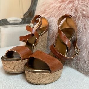 Jimmy Choo Portia Wedge Cork Leather Platform Sandal 37 6.5 7